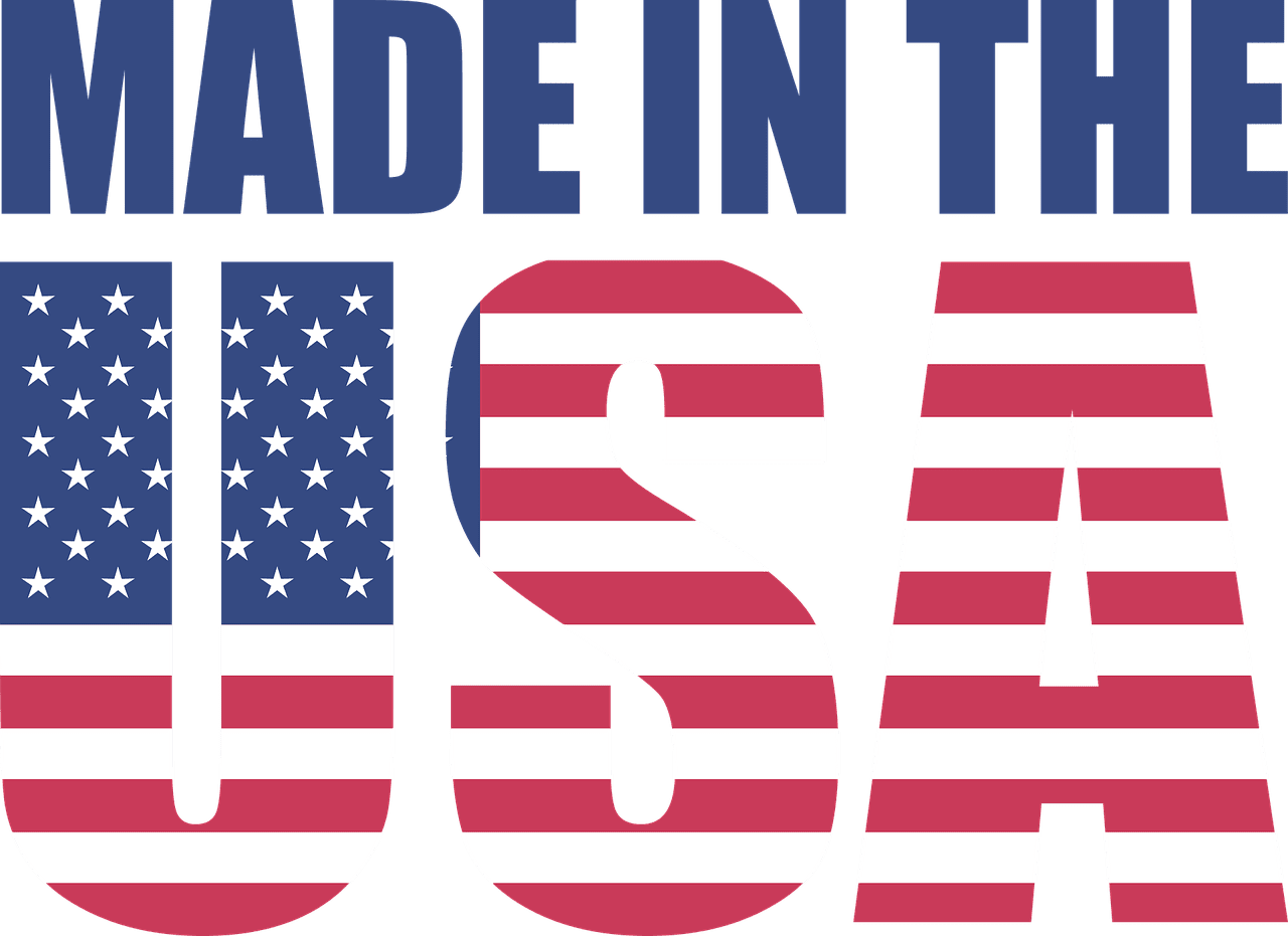 A made in the usa sign with an american flag.